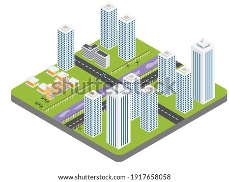 Cityscape set isometric 3d vector concept for banner, website, illustration, landing page, flyer, etc.