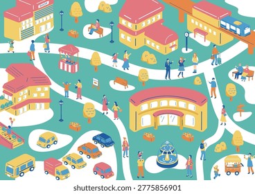 Cityscape of shopping area in front of train station