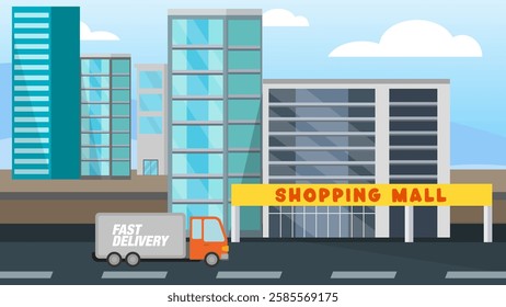 Cityscape with a Shopping Destination with Editable EPS Format