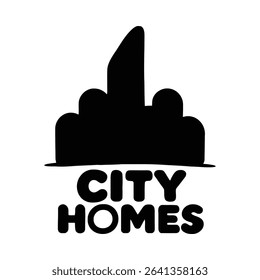 Cityscape silhouette icon, perfect for real estate branding. Clean, minimalist silhouette style.