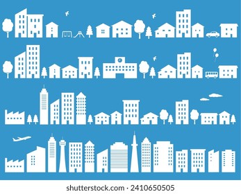 Cityscape silhouette material set vector illustration