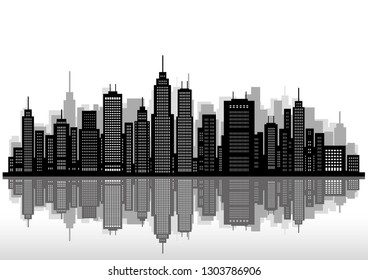 Cityscape silhouette, vector illustration.
