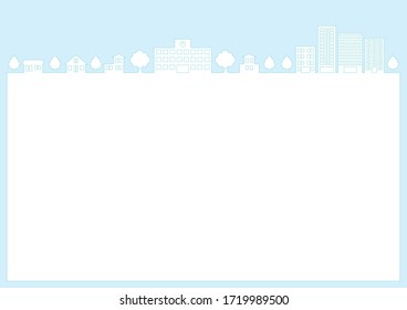 cityscape simple frame, house and school and office and sky and tree town