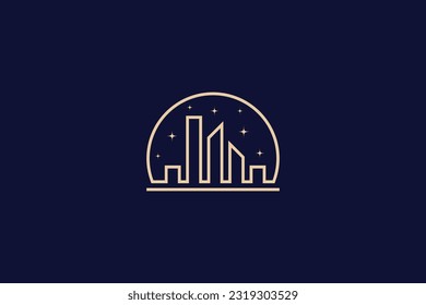 Cityscape simple line style logo with decorated stars