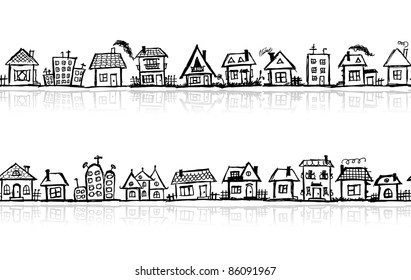 Cityscape sketch, seamless wallpaper for your design