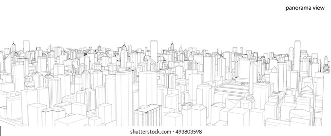 Cityscape Sketch, Vector Sketch. Architecture - Illustration