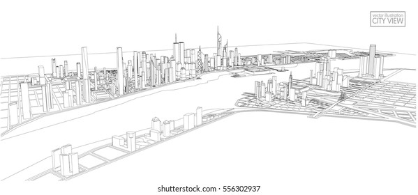 Cityscape Sketch, Vector Sketch. Architecture - Illustration