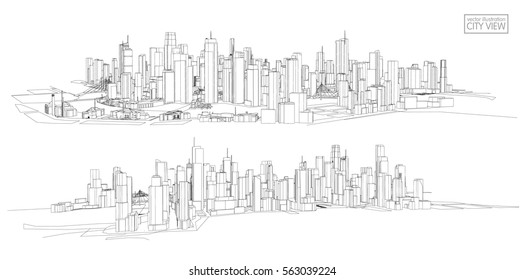 Cityscape Sketch, Vector Sketch. Architecture - Illustration