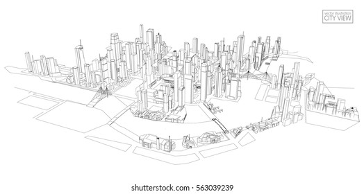 Cityscape Sketch, Vector Sketch. Architecture - Illustration