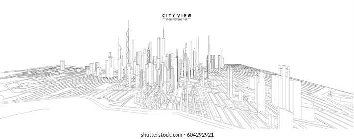Cityscape Sketch, Vector Sketch. Architecture - Illustration