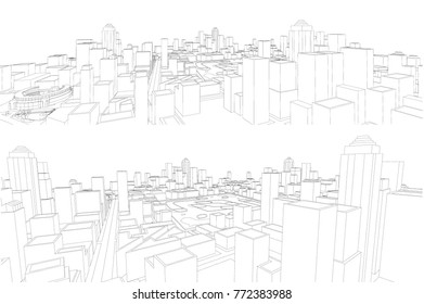 Cityscape Sketch, Vector Sketch. Architecture - Illustration