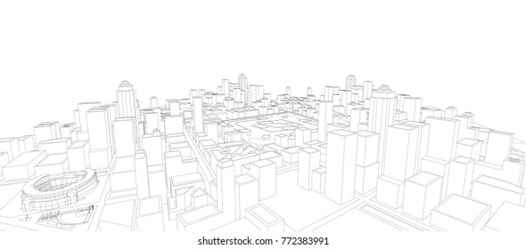 Cityscape Sketch, Vector Sketch. Architecture - Illustration