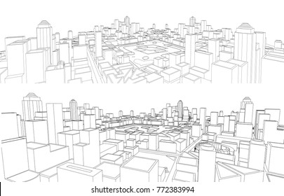 Cityscape Sketch, Vector Sketch. Architecture - Illustration