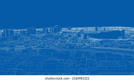 Cityscape Sketch. Vector rendering of 3d. Wire-frame style. Urban Architecture Concept