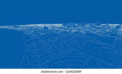 Esbozo de Cityscape. Representación vectorial de 3d. Estilo de marco de cables. Concepto de arquitectura urbana
