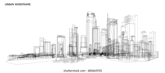 Cityscape Sketch, Vector Sketch. Urban Architecture - Illustration