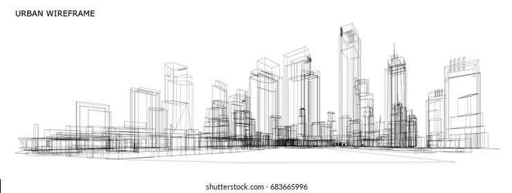 Cityscape Sketch, Vector Sketch. Urban Architecture - Illustration