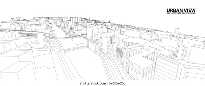 Cityscape Sketch, Vector Sketch. Urban Architecture - Illustration