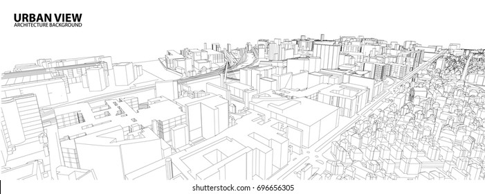 Cityscape Sketch, Vector Sketch. Urban Architecture - Illustration