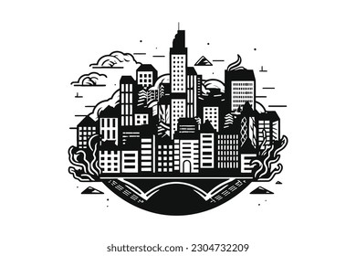Cityscape skyline buildings Minimal Vector Logo Design Tshirt Sublimation Illustration Tattoo Art
