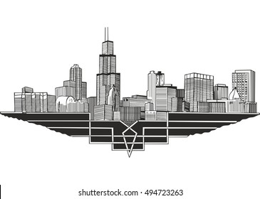 Cityscape and skyline of Chicago, Illinois. Architectural landscape of the city of Chicago.