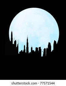 cityscape skyline at full moon