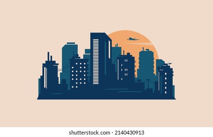 Cityscape Skyline Retro Postcard Logo City Illustration Vector Travel Silhouette Skyscrapers Vintage Urban Area Downtown Sunset Landscape