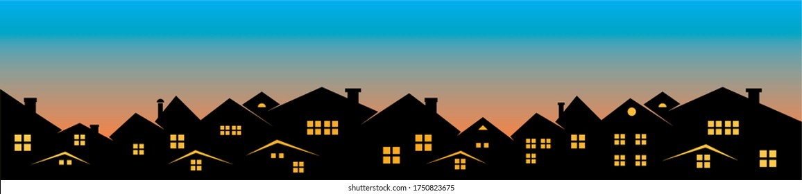 Cityscape, skyline, sunset or sunrise, vector illustration