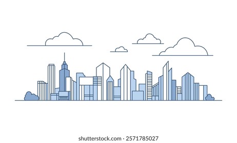 Cityscape Skyscrapers Building Landscape in City Town with Line Outline Design Style