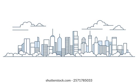 Cityscape Skyscrapers Building Landscape in City Town with Line Outline Design Style