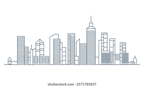 Cityscape Skyscrapers Building Landscape in City Town with Line Outline Design Style