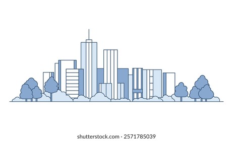 Cityscape Skyscrapers Building Landscape in City Town with Line Outline Design Style