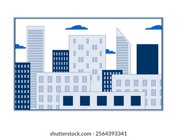 Cityscape skyscrapers frame 2D cartoon object. City buildings window rectangle. Town structures, skyline downtown district isolated element flat vector clipart on white background. Spot illustration