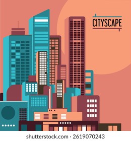 Cityscape with skyscrapers. Vector design