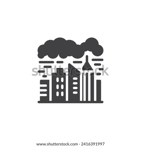 Cityscape with smog air pollution vector icon. filled flat sign for mobile concept and web design. Industrial Smog pollution glyph icon. Symbol, logo illustration. Vector graphics
