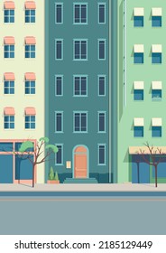 Cityscape in spring season. Beautiful city street in vertical format.