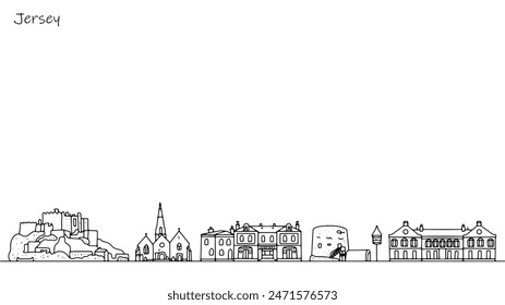 Cityscape of the streets of Jersey, hand-drawn. Tourist illustration for different uses. Vector.