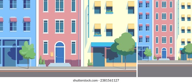 Cityscape in summer season. Beautiful city street in different formats.