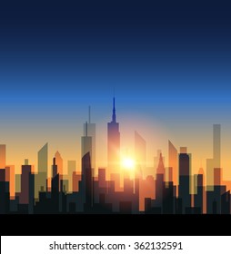 Cityscape with sunset