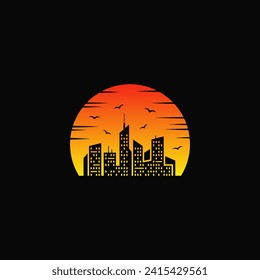 Cityscape at sunset abstract logo design.