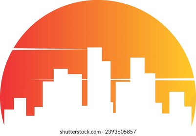 cityscape sunset iconic building logo