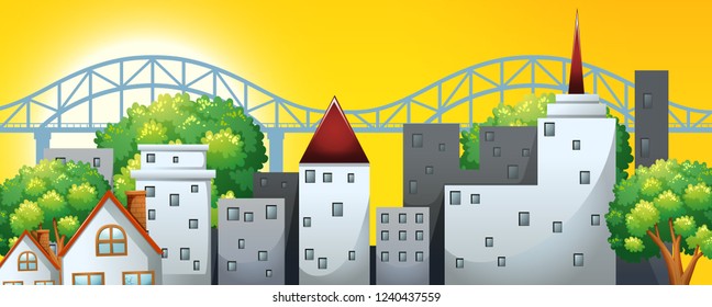 A cityscape at sunset illustration