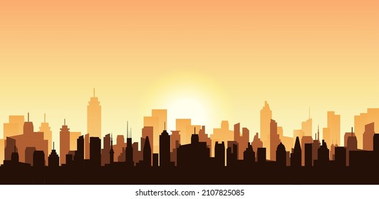 Cityscape Sunset Vector Background Retro Vintage Cartoon. Cityscape Skyline Sunrise Urban