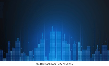 cityscape technology background concept. city space bright glowing neon, data blue line circle lights, technology Abstract, vector. city for tech, web banner, web site, communication, transformation.