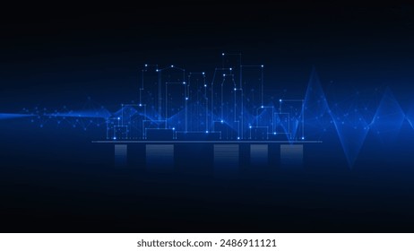 cityscape technology background concept. city space bright glowing neon, data blue line circle lights, technology Abstract, vector. city for tech, web banner, web site, communication, transformation.