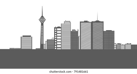 Cityscape of Tehran on a white background, Vector illustration