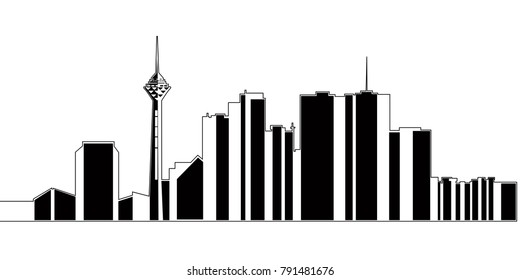 Cityscape of Tehran on a white background, Vector illustration
