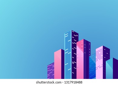 Cityscape template. Urban landscape with colored buildings. Vector horizontal illustration for a website about city life, social communication, concept.