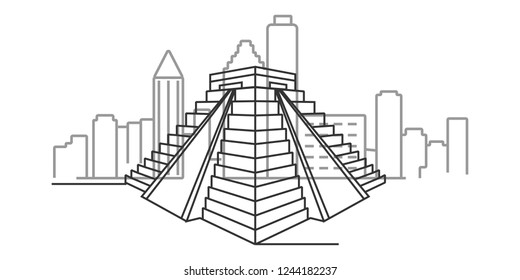 cityscape of Teotihuacan outline illustration