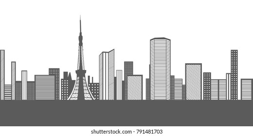 Cityscape of Tokyo on a white background, Vector illustration